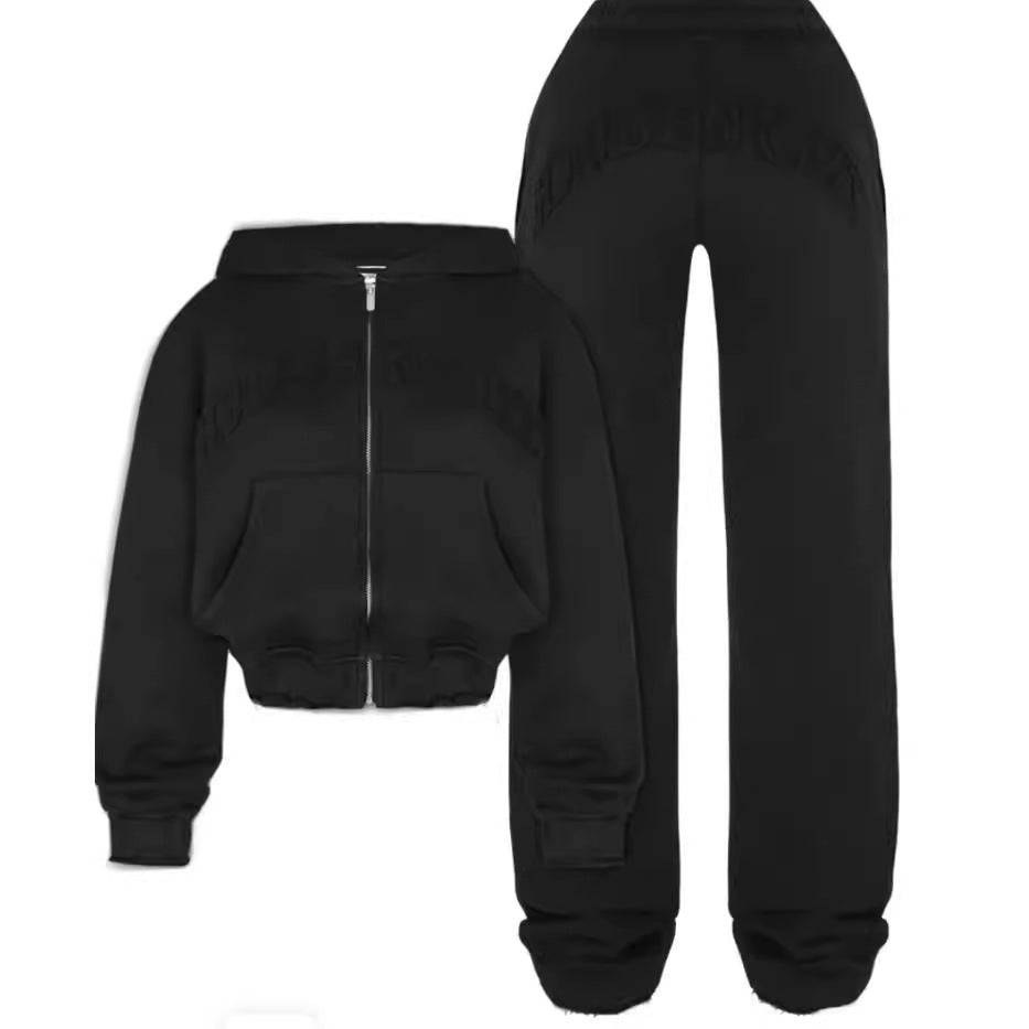 Hooded Cropped Sweatshirt Top And Loose Drawstring Trousers